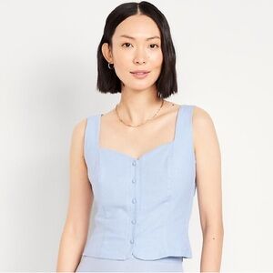 Old Navy Button-Front Linen-Blend Vest Women’s XS Cashmere Blue